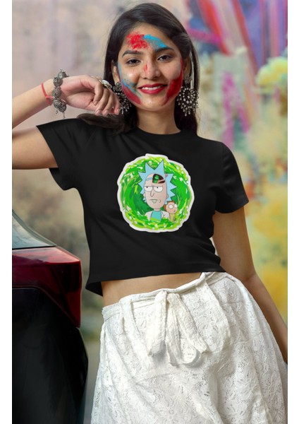 Morty Baskılı Crop Top, Kadın Tv Dizi Baskılı Crop Bluz