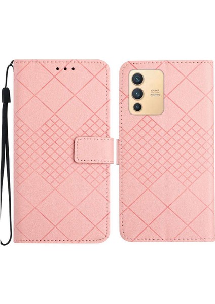 Vivo V23 5g Için Flip Case El Kayışı Kart Yuvası Standı Elmas Kabartmalı (Yurt Dışından)