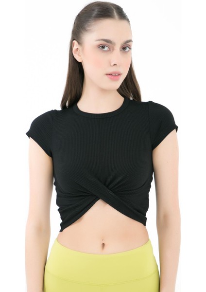 Örme Crop Body, Kısa Kollu Büzgülü - Zazel
