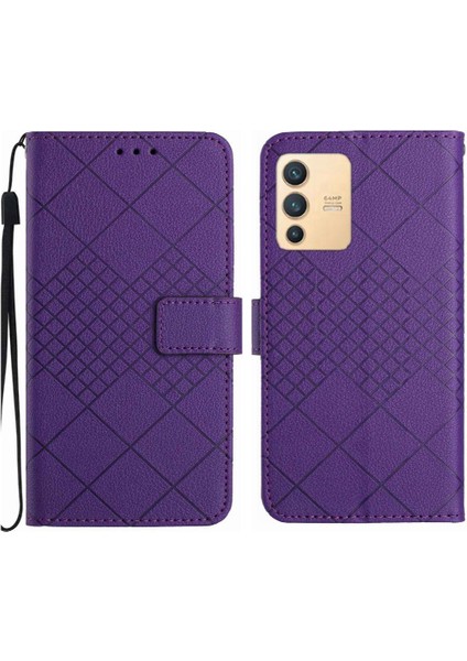 Vivo V23 5g Için Flip Case El Kayışı Kart Yuvası Standı Elmas Kabartmalı (Yurt Dışından)
