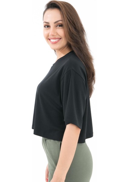 Örme Crop T-Shirt, Kısa Kollu Rahat Kesim - Fabriel