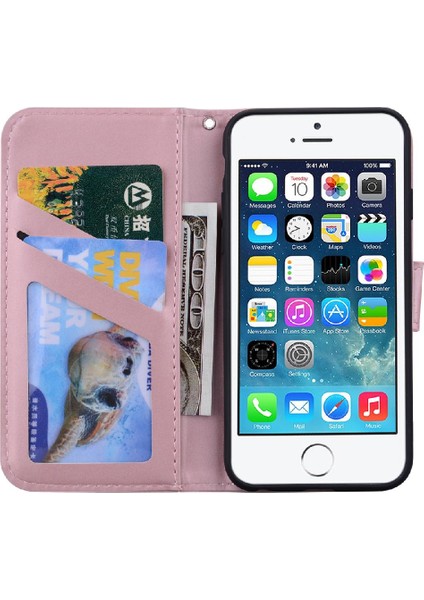 Iphone 5 / 5s / Se Için Flip Case Cüzdan Deri Kılıf Kapak Basit (Yurt Dışından)