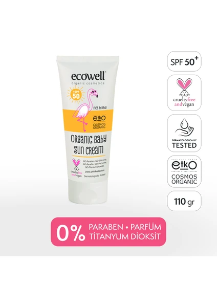 Bebek Güneş Kremi SPF50, Organik & Vegan Sertifikalı, Mineral Filtre, UVA & UVB Yüksek Koruma, 110gr