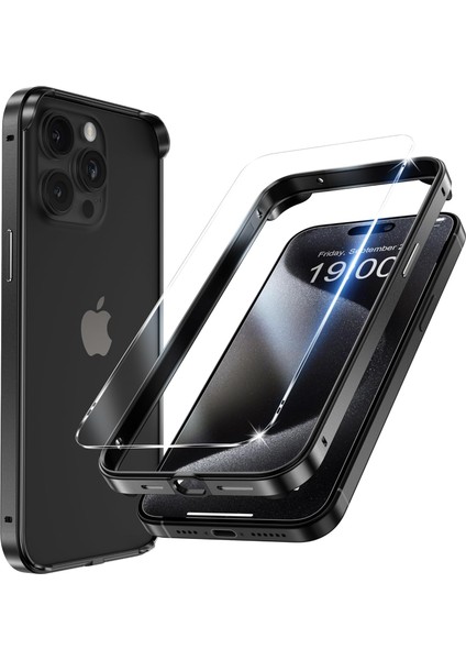 iPhone 14 Pro Kılıf Metal Bumper Land Kapak + Nano Ekran Koruyucu