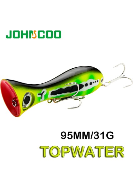 F Tarzı Johncoo Balıkçılık Lures 9.5 Cmg Topwater Popper Yem Sert Yem Yapay Yem Wobblers 3D Desigarp Kancalar Büyük Balık (Yurt Dışından)