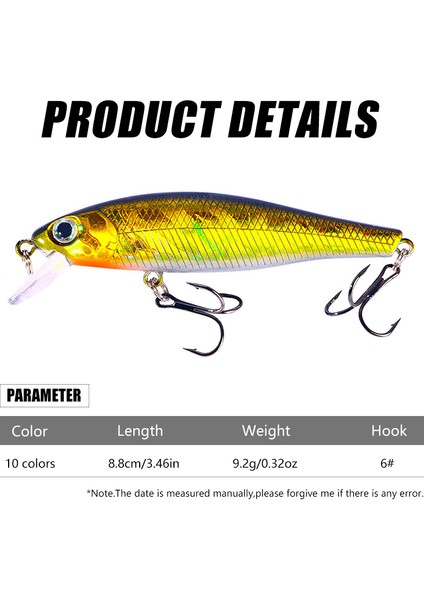 Sarı Stil Minnow Krank Wobbler Jerkbait Balıkçılık Cazibesi 8.8 cm 9g Isca Yapay Carkbait Wobblers Swimbait Olta Takımı Bas Pike Sazan (Yurt Dışından) indirimleri