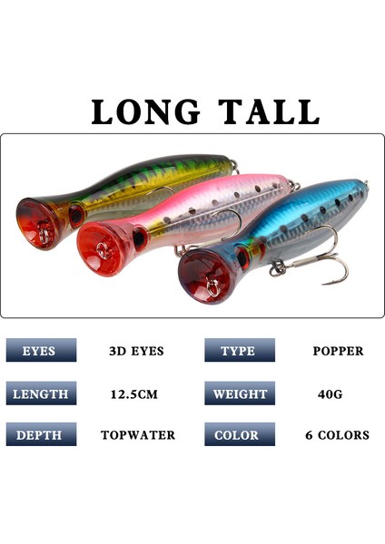 No.7 Tarzı 12.5CM40G Xy-67 Popper Balıkçılık Luya Lures 12.5 cm 40G Topwater Sert Olta Nehir Deniz Simülasyon Yemler 3D Balıklar Artificia G Mücadele (Yurt Dışından)
