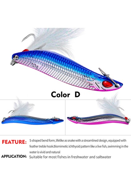 L Tarzı 20G Metal Vıb Leeers Kaşık Lures 7g 10G 15G 20G Yapay Yem Tüy Kanca ile Gece Olta Takımı Bas Pike Levrek (Yurt Dışından)