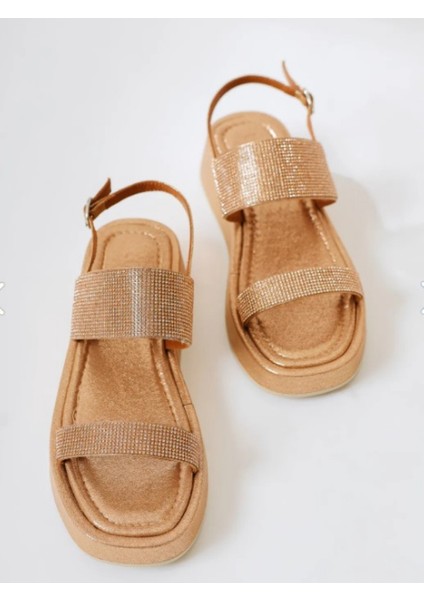 Rose Gold Taşlı Kadın Sandalet
