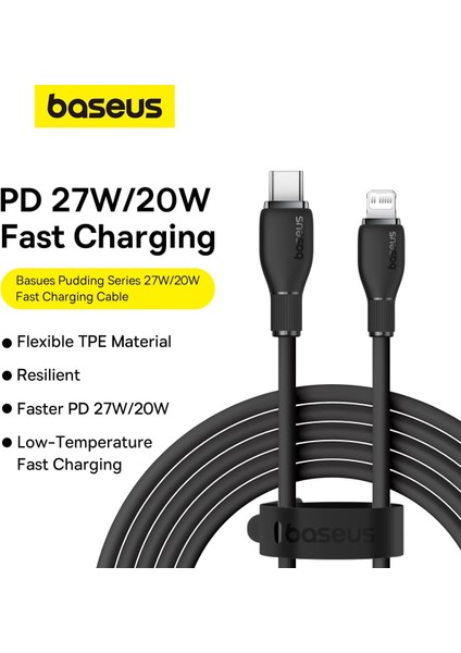 Pudding Serisi İPhone 14 13 12 11 x 7 8 Serileriyle Uyumlu 20W Tpe-c To Lightning Hızlı Şarj ve Data Aktarım Kablosu Siyah 1.2 Metre