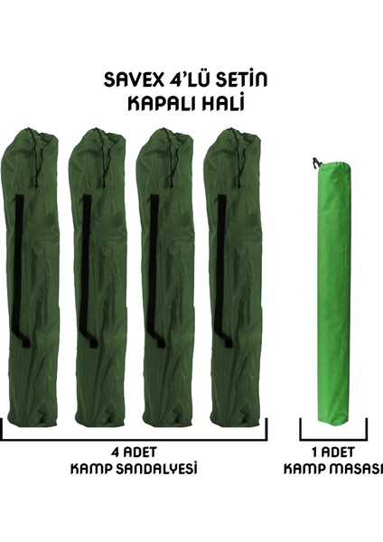 Savex 4'lü Bardaklı Katlanabilir Sandalye ve Masa Seti - Haki (DY.001)
