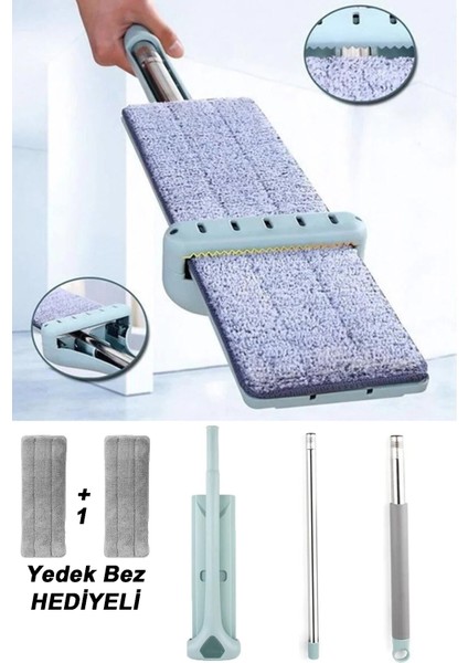 Kovasız 360 Mikrofiber Kendinden Sıkmalı Mop Paspas Temizlik Paspası + 1 Adet Yedek Bez