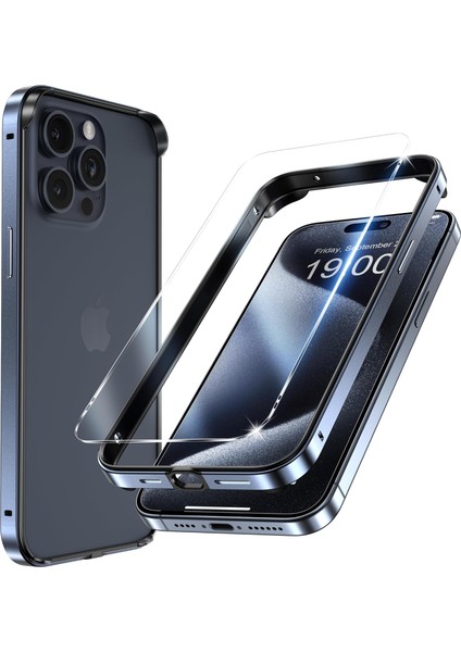 iPhone 14 Pro Max Kılıf Metal Bumper Land Kapak + Nano Ekran Koruyucu