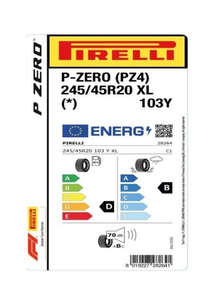 245/45 R20 103Y Xl P Zero (Pz4) * Oto Yaz Lastiği ( Üretim Yılı: 2024 )
