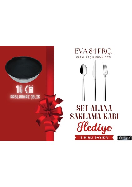 Eva 84 Parça Çatal Kaşık Bıçak Seti + Saklama Kabı Hediyeli modelleri