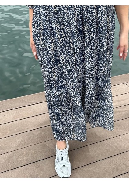Minik Leopar Desen Maxi Şifon Elbise