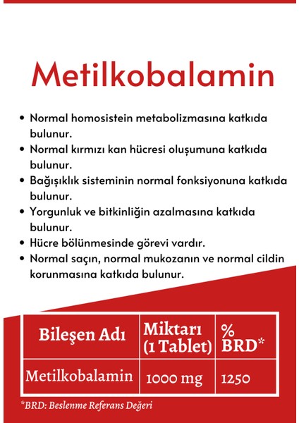 Vitamin B12 1000 mcg 50 Dilaltı Tablet