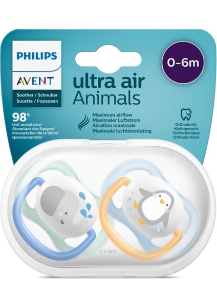 Avent Ultra Air Animals 2li Emzik 0-6 Ay - Erkek SCF080/05