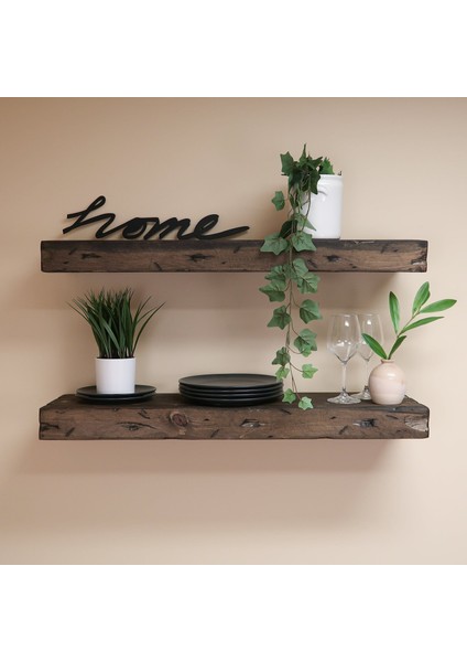 Dekoratif Doğal Ahşap 2’li Takım 40 x 20 x 4 cm (Gizli Aparatlı Raf)