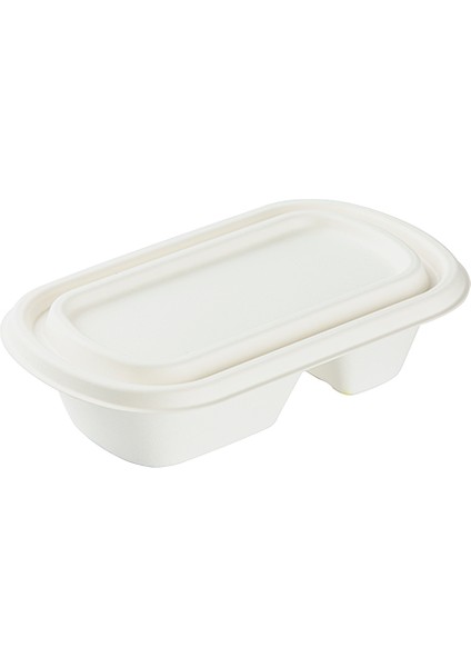 %100 Doğal Şeker Kamışından Üretilmiş Ekolojik 800 ml 2 Bölmeli Kapaklı Tek Kullanımlık Tabak 1 Koli (250 Adet)