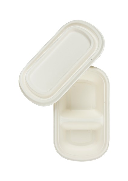 %100 Doğal Şeker Kamışından Üretilmiş Ekolojik 800 ml 2 Bölmeli Kapaklı Tek Kullanımlık Tabak 1 Koli (250 Adet)
