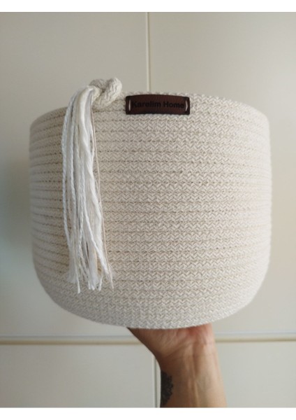 Çok Amaçlı Hasır Sepet Büyük Boy Beyaz Organizer 25X20