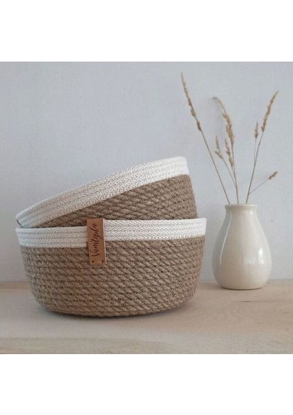 2 Li Çok Amaçlı Dekoratif Organizer Hasır Sepet 25X10 20X10