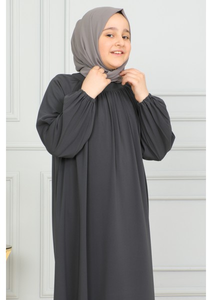 Reglan Kol Büzgülü Çocuk Elbise-Medine Ipeği