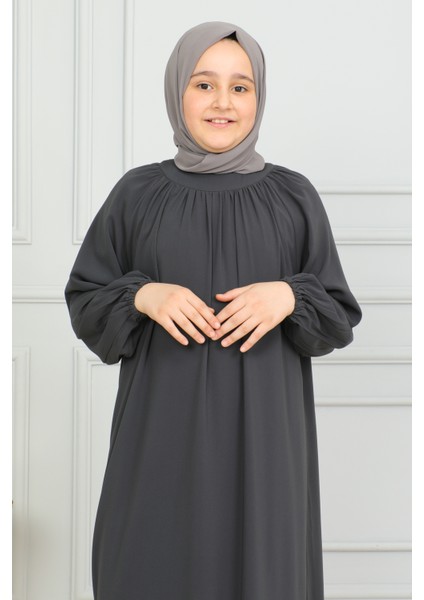 Reglan Kol Büzgülü Çocuk Elbise-Medine Ipeği