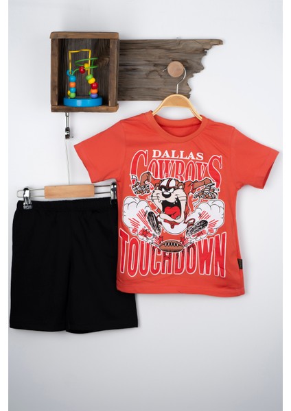 Tazmanya Canavarı Yazlık Erkek Takım 3-4-5-6 Yaş Çoçuk Takım Yazlık T-Shirt Alt Üst Takım %100 Pamuk