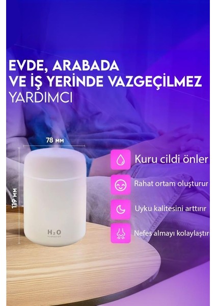 H2O Humidifier Hava-Oda- Araç Nemlendirici LED Işıklı Buhar Makinesi Beyaz modelleri