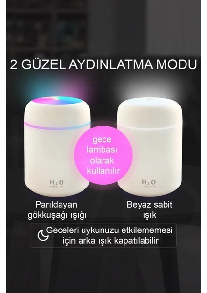 H2O Humidifier Hava-Oda- Araç Nemlendirici LED Işıklı Buhar Makinesi Beyaz fırsatları