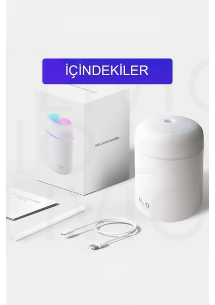 H2O Humidifier Hava-Oda- Araç Nemlendirici LED Işıklı Buhar Makinesi Beyaz indirimleri