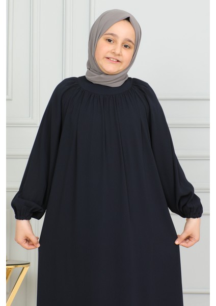 Reglan Kol Büzgülü Çocuk Elbise-Medine Ipeği