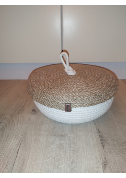 Çok Amaçlı Dekoratif Organizer Jüt Ip Kapaklı Sepet 25X12