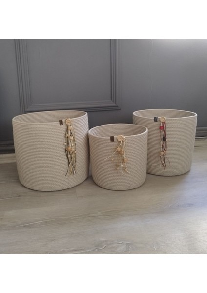 Çok Amaçlı Dekoratif Organizer Jüt Ip Ekru Sepet 25X25