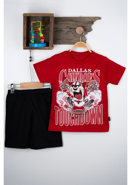 Tazmanya Canavarı Yazlık Erkek Takım 3-4-5-6 Yaş Çoçuk Takım Yazlık T-Shirt Alt Üst Takım %100 Pamuk
