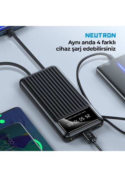 10.000 Mah Kablolu Dijital Göstergeli El Feneri Özellikli Powerbank - Siyah - NTL-PB-13N4