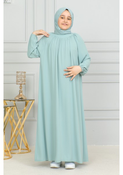 Reglan Kol Büzgülü Çocuk Elbise-Medine Ipeği modelleri