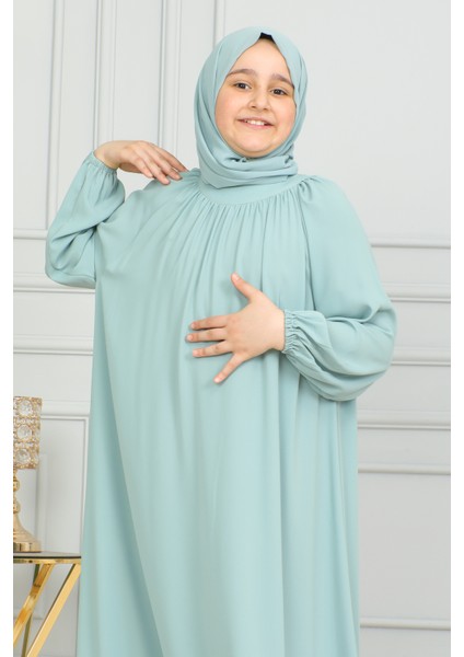 Reglan Kol Büzgülü Çocuk Elbise-Medine Ipeği indirimleri