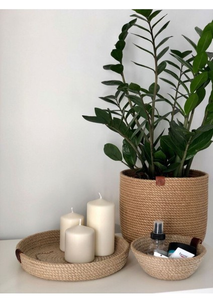 3 Lü Hasır Sepet Saksılık Saklama Kutusu Çok Amaçlı Dekoratif Organizer Sepet 25X18 20X5 15X8