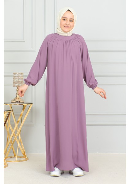 Reglan Kol Büzgülü Çocuk Elbise-Medine Ipeği