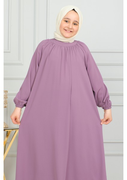 Reglan Kol Büzgülü Çocuk Elbise-Medine Ipeği modelleri