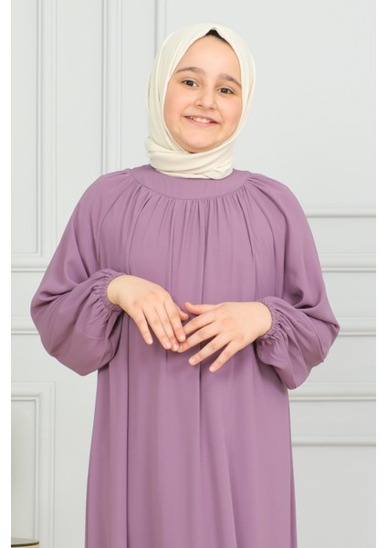 Reglan Kol Büzgülü Çocuk Elbise-Medine Ipeği indirimleri