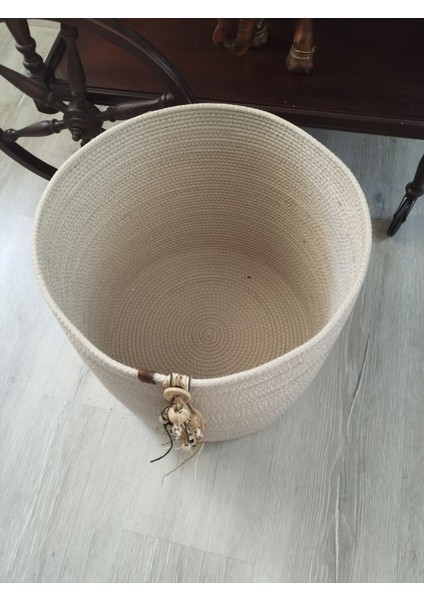 Çok Amaçlı Dekoratif Organizer Jüt Ip Ekru Sepet 35X35