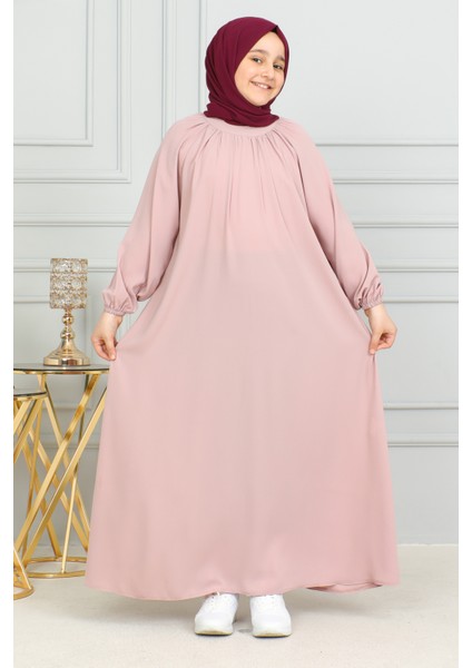 Reglan Kol Büzgülü Çocuk Elbise-Medine Ipeği