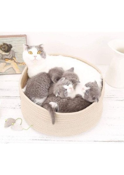 Kedi Köpek Sepeti Ekru Kedi Köpek Evi Uyku Sepeti 40X10