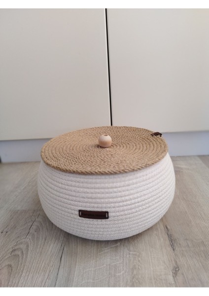 Çok Amaçlı Dekoratif Organizer Kapaklı Hasır Sepet 25X15
