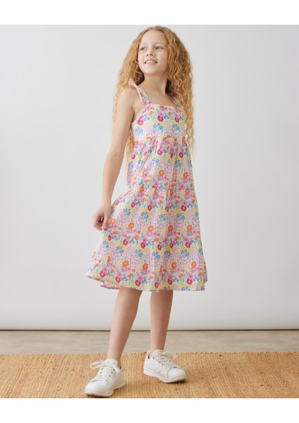 Kız Çiçek Desenli Poplin Elbise indirimleri