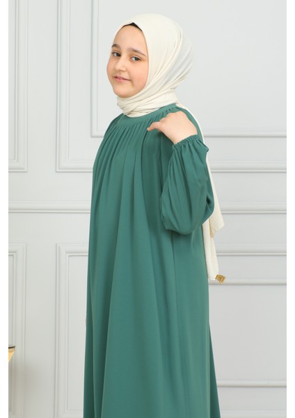 Reglan Kol Büzgülü Çocuk Elbise-Medine Ipeği modelleri